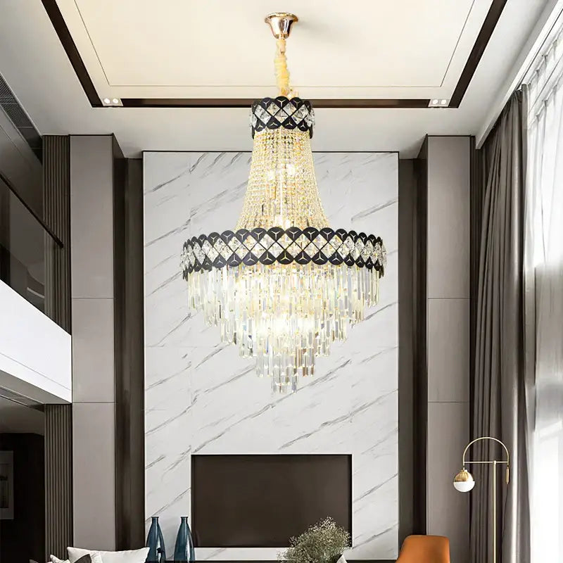 Modern black & gold crystal chandelier living room lamp