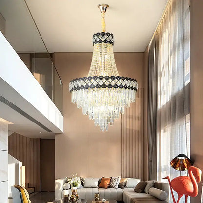 Modern black & gold crystal chandelier living room lamp