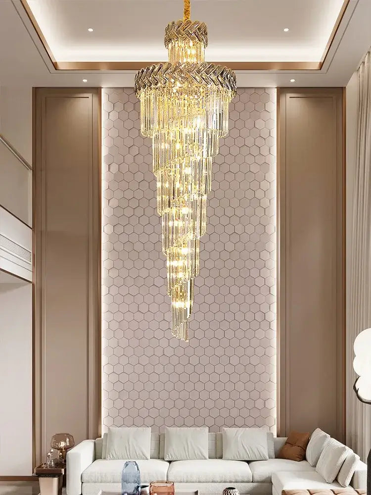 Luxury golden crystal chandelier spiral staircase light