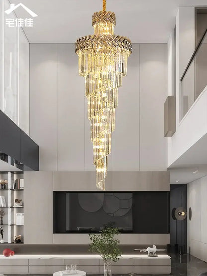 Luxury golden crystal chandelier spiral staircase light