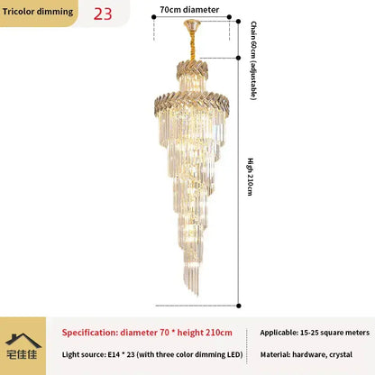 Luxury golden crystal chandelier spiral staircase light