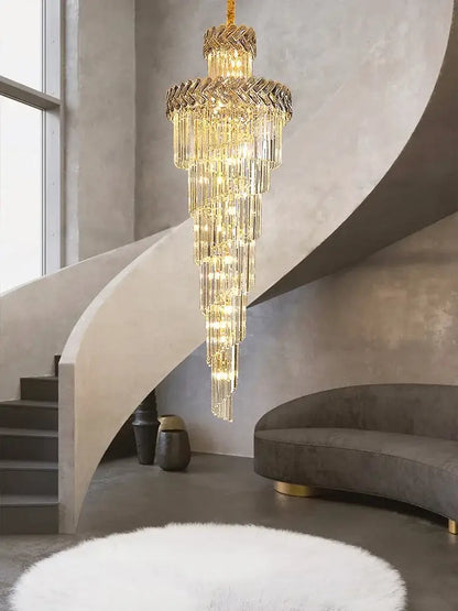 Luxury golden crystal chandelier spiral staircase light
