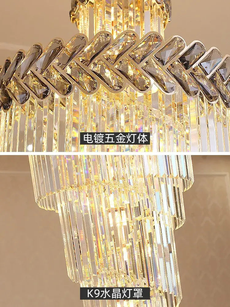 Luxury golden crystal chandelier spiral staircase light