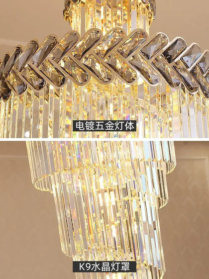 Luxury golden crystal chandelier spiral staircase light