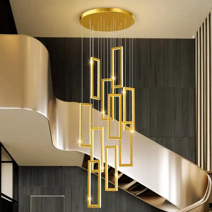 Modern golden crystal chandelier stair pendant living room led light
