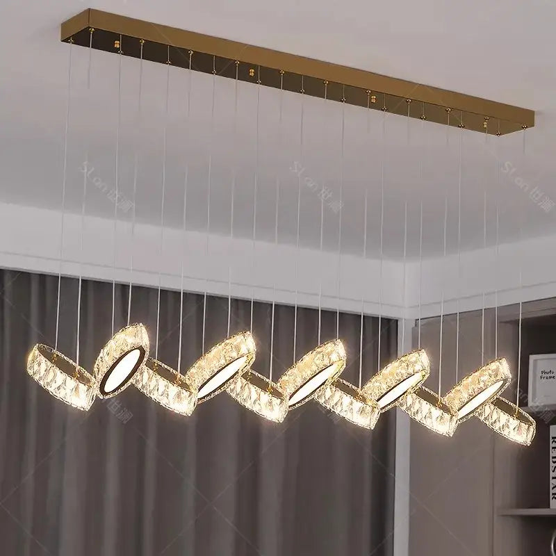 Modern gold zigzag crystal chandelier stair pendant living room