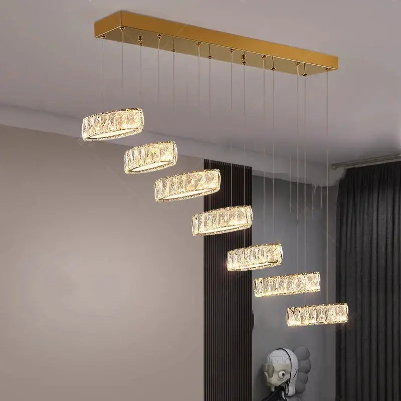 Modern gold zigzag crystal chandelier stair pendant living room