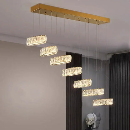 Modern gold zigzag crystal chandelier stair pendant living room