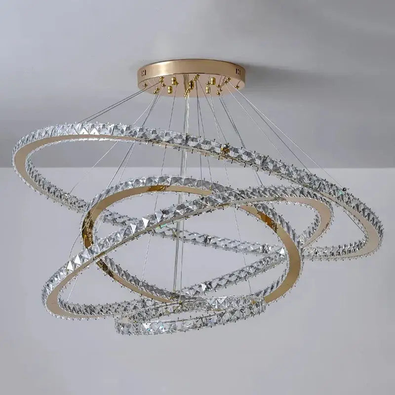Modern golden interlocking ring crystal chandelier living room light