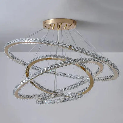 Modern golden interlocking ring crystal chandelier living room light