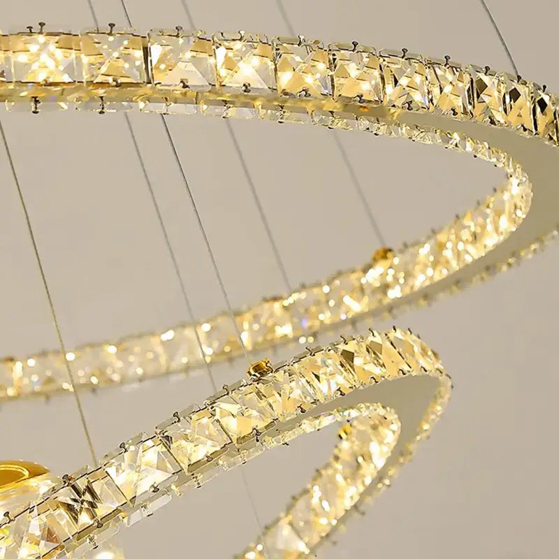 Golden spiral crystal chandelier stair living room light