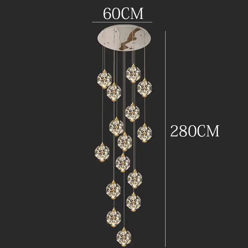 Modern gold crystal chandelier stair pendant lamp living room