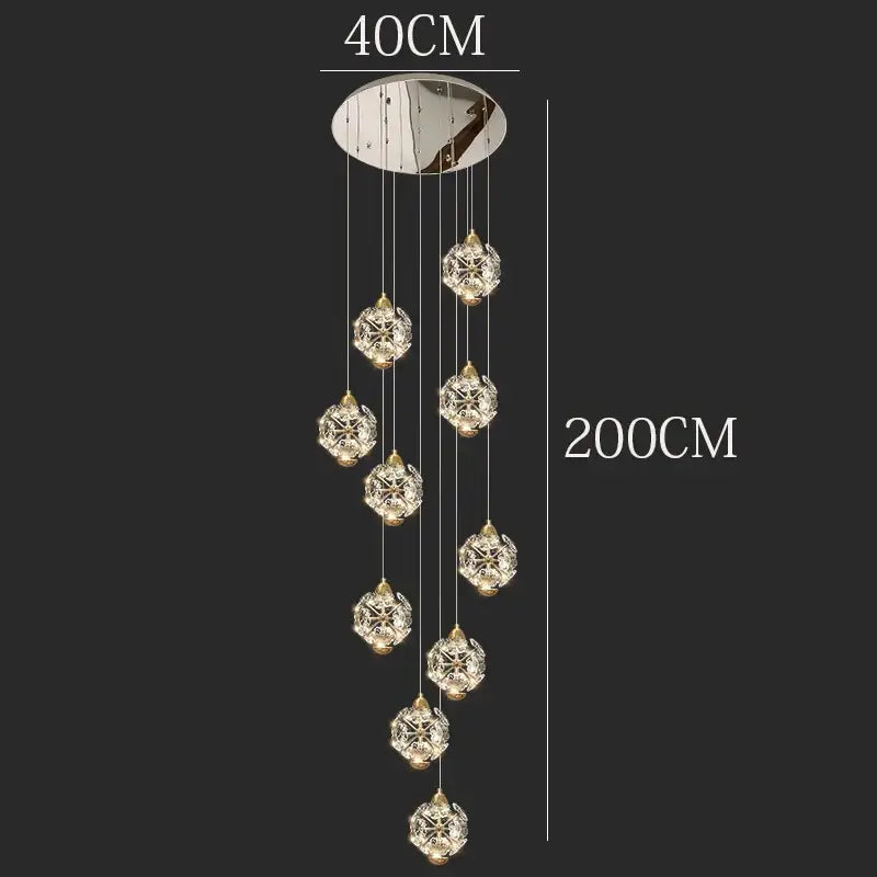 Modern gold crystal chandelier stair pendant lamp living room