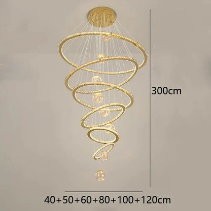 Golden spiral crystal chandelier stair living room light