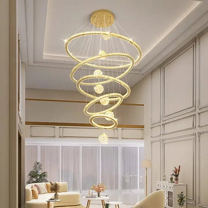 Golden spiral crystal chandelier stair living room light