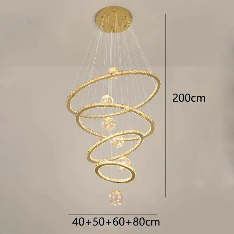 Golden spiral crystal chandelier stair living room light