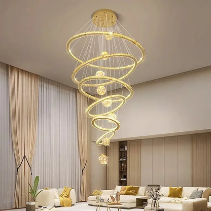 Golden spiral crystal chandelier stair living room light