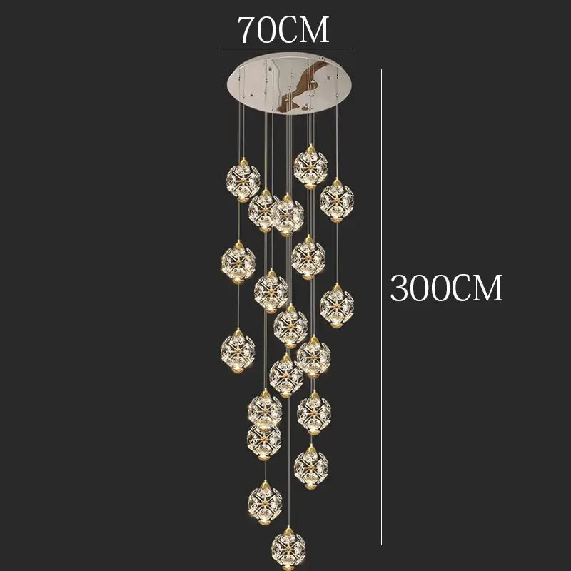 Modern gold crystal chandelier stair pendant lamp living room