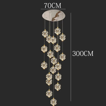 Modern gold crystal chandelier stair pendant lamp living room