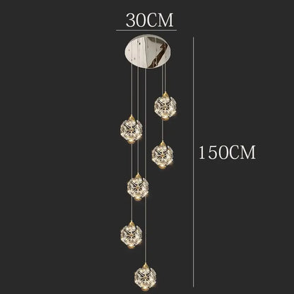 Modern gold crystal chandelier stair pendant lamp living room