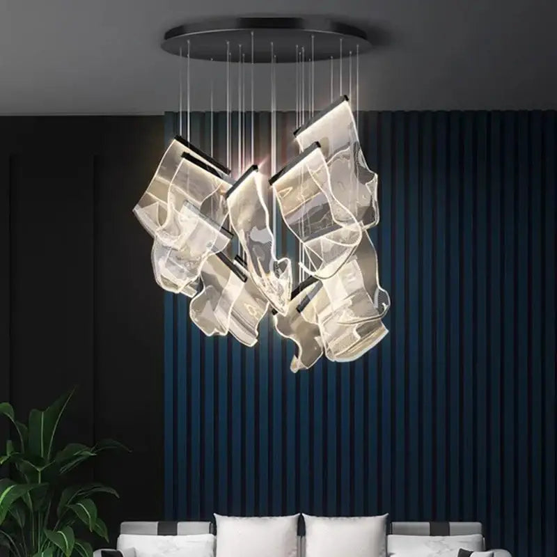 Modern sculptural glass crystal chandelier living room light