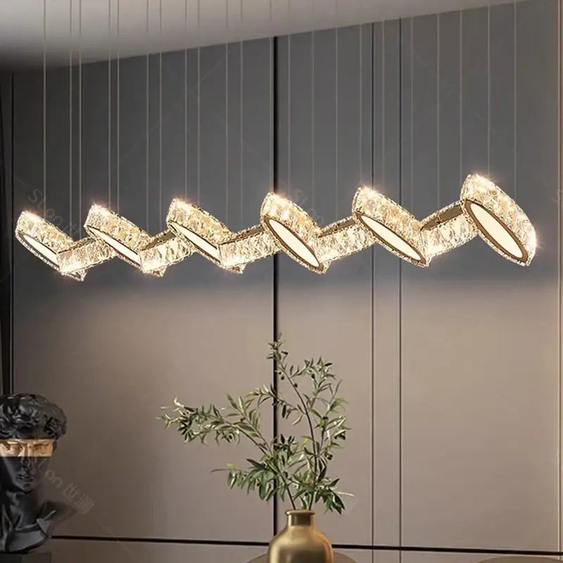 Modern gold zigzag crystal chandelier stair pendant living room