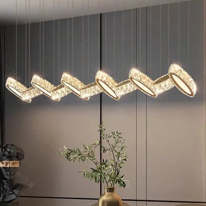Modern gold zigzag crystal chandelier stair pendant living room