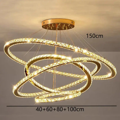 Modern golden interlocking ring crystal chandelier living room light