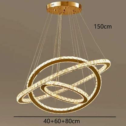 Modern golden interlocking ring crystal chandelier living room light