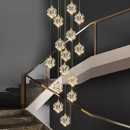 Modern gold crystal chandelier stair pendant lamp living room