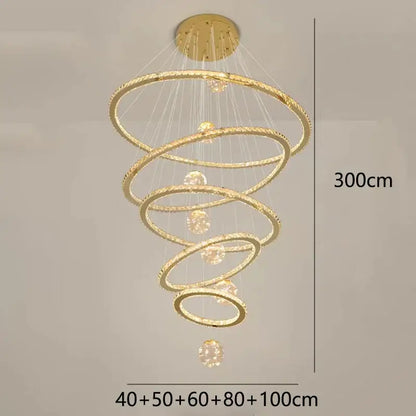 Golden spiral crystal chandelier stair living room light