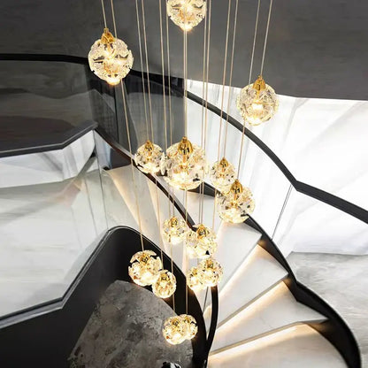 Modern gold crystal chandelier stair pendant lamp living room