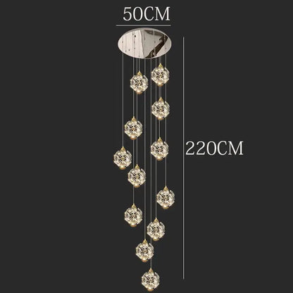 Modern gold crystal chandelier stair pendant lamp living room
