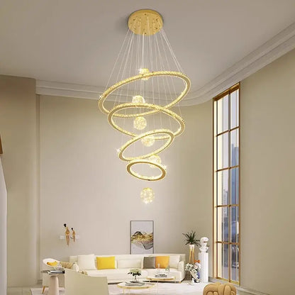 Golden spiral crystal chandelier stair living room light