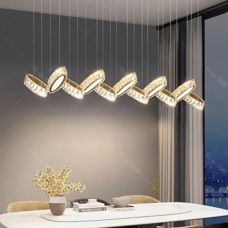 Modern gold zigzag crystal chandelier stair pendant living room