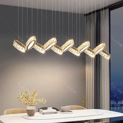 Modern gold zigzag crystal chandelier stair pendant living room