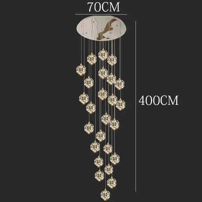 Modern gold crystal chandelier stair pendant lamp living room