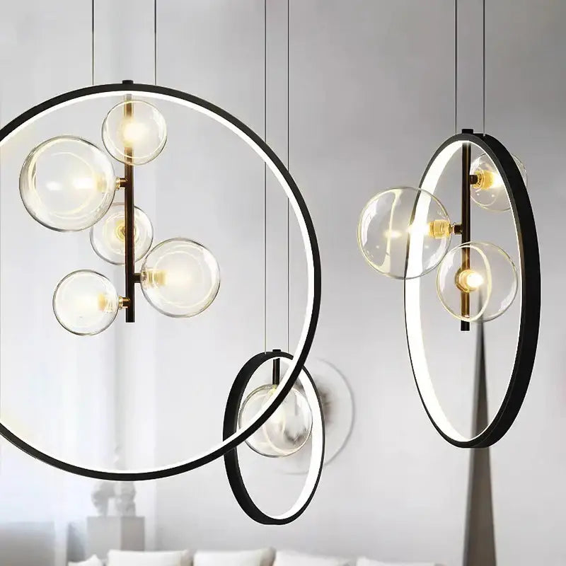 Modern black crystal chandelier stair pendant light living room