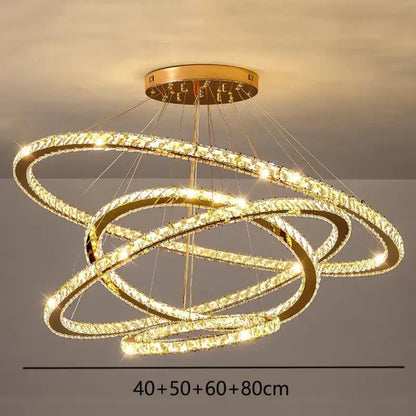 Modern golden interlocking ring crystal chandelier living room light