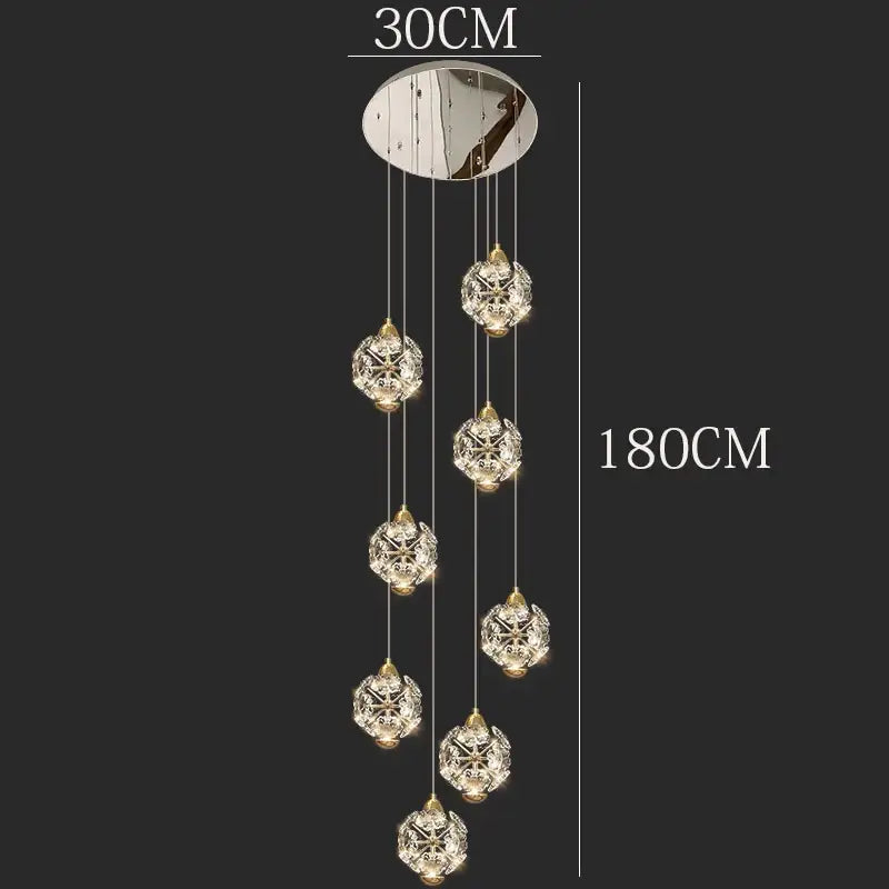 Modern gold crystal chandelier stair pendant lamp living room