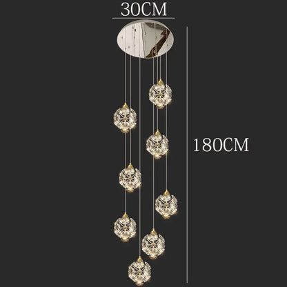 Modern gold crystal chandelier stair pendant lamp living room