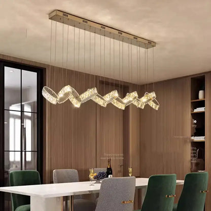 Modern gold zigzag crystal chandelier stair pendant living room