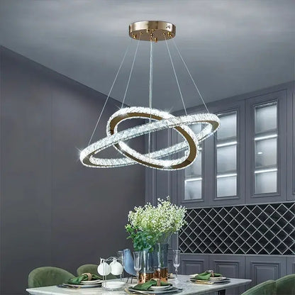 Modern golden interlocking ring crystal chandelier living room light