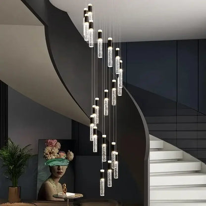 Modern crystal chandelier stair pendant lamp living room black accent