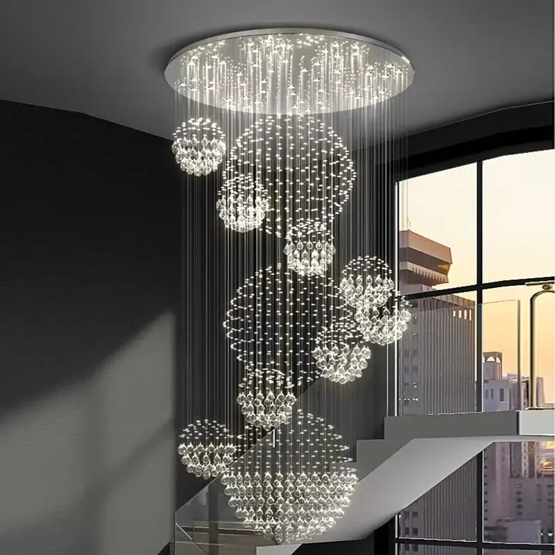 Modern crystal chandelier stair pendant lamp living room lighting