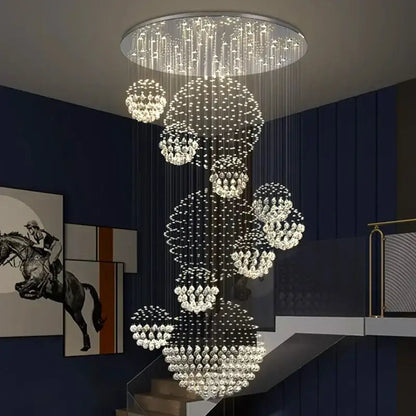 Modern crystal chandelier stair pendant lamp living room lighting
