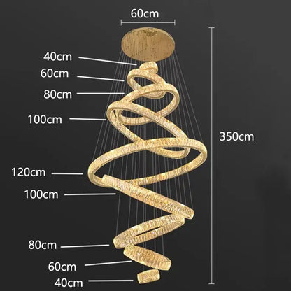 Modern golden spiral crystal chandelier living room pendant lamp