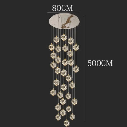 Modern gold crystal chandelier stair pendant lamp living room