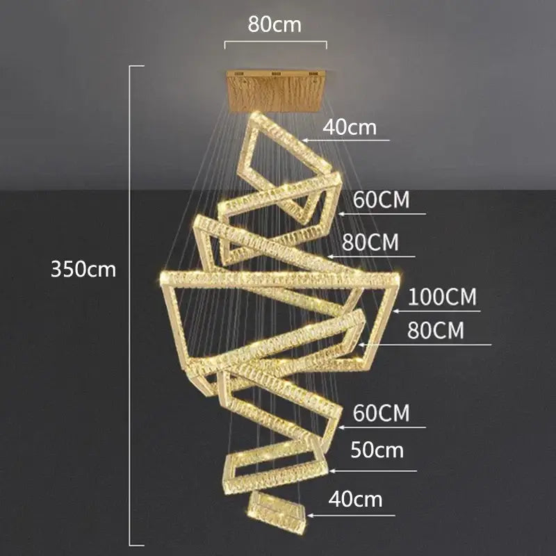 Modern golden geometric crystal chandelier stair pendant living room