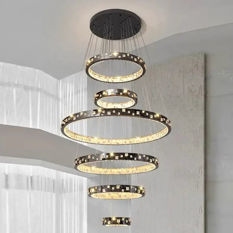 Modern black and clear crystal chandelier stair pendant lamp living room
